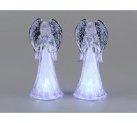 2er Set LED Statua Angelo Silberene Ali H.22cm Acrilico + Timer FORMANO W25