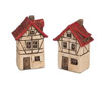 2er Set Lumino Case Casa a Graticcio H 14cm Crema Rosso Gres FORMANO W25