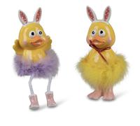 2er Set Pasqua Statua Pazzo Chicken Pulcini 12+17cm Con Piume FORMANO Wa