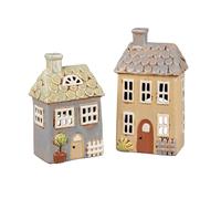 2er Set Porta Tealight Case H.22cm Grigio Crema Verde Di Gres FORMANO