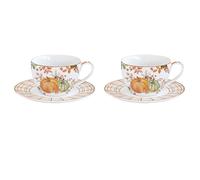 2er Set Tazza Espresso Vendemmia Autunno 100ml Bianco Arancione Porcellana