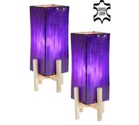 2er Set Vintage Lampada Tavolo Pelle Lampada da Comodino Luce Notturna