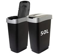 2friends 2 bidoni della spazzatura con coperchio da 50 l, bidone della spazzatura con coperchio, colore nero/argento, modello: Erik, made in EU, ideale per il riciclaggio e la separazione dei rifiuti