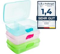 2friends Contenitore per il pranzo per bambini con scomparti, contenitore per il pranzo con 3 scomparti e chiusura a click, blu e rosa, modello: Julian