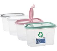 2friends Contenitori portaoggetti set da 4 contenitori da 1,1 litri trasparenti con dispenser per cereali con coperchio incernierato Colore: grigio rosa bianco verde plastica ideale per cereali Made