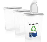 2friends GmbH - Set di barattoli con coperchio ribaltabile, 3 pezzi, 2 litri, dimensione ideale ad esempio per cornflakes o contenitori alimenti, adesivi da scrivere, bianco, made in EU