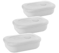 2friends Set di 3 stoviglie per microonde con coperchio (14 x 16 x 20 cm), con valvola di controllo del vapore + manico, in plastica alimentare, lavabili in lavastoviglie, prodotti nell'UE (bianco)