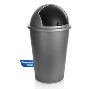 2friends SUSTANIA Pattumiera modello Silver, 50 l con coperchio scorrevole nero, Ø 25 cm x altezza 68 cm - Pattumiera grande in plastica per cucina o ufficio - Pattumiera inodore con coperchio rotondo