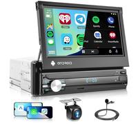 2G+64G Android Autoradio 1 Din Carplay Senza Fili Android Auto 7 Pollici Autoradio con Ribaltabile Schermo con Navi GPS Mirror Link Bluetooth FM/RDS WiFi DVR/DAB+/OBD2 Telecamera Posteriore