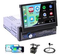 2G+64G Android Autoradio 1 Din Carplay Senza Fili Android Auto 7 Pollici Autoradio con Schermo Retrattile Manuale con Mirror Link Bluetooth FM/RDS/EQ WiFi GPS Comandi al Volante Telecamera Posteriore