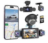 2K Dashcam per Auto Anteriore e Posteriore con WiFi Roinvou, 4* Dash Cam 1080P Telecamera per Auto con Schermo IPS da 3 Pollici, Visione Notturna, Sensore G, Protezione a 360 gradi, Scheda SD da 64 GB