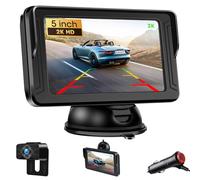 【2K】Retrocamera Auto 5 Pollici Telecamera Posteriore Auto con Monitor Senza Foratura IP69 Impermeabile Telecamera Retromarcia Auto per Visione Notturna SUV/Pickup/Camper DC 12V Plug-and-Play