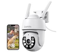 2K Telecamera Wi-Fi Esterno con vista a 360°, Codnida 3MP Videocamera Sorveglianza con fili PTZ Telecamera con Visione Notturna, Tracciamento Automatico del Movimento,Allarme Sonoro e Luminoso