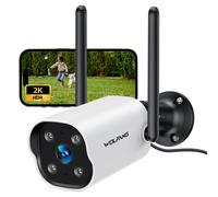 WOLFANG 2K Telecamera Wi-Fi Esterno, Videocamera Sorveglianza con Rilevamento AI, Visione Notturna a Colori 15m, Impermeabile IP65, Sirena, Audio a 2 Vie, Compatibile con Alexa e Google, 2.4G WiFi