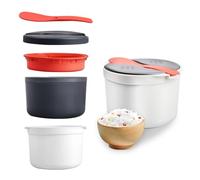 2L Cuociriso Microonde, 18,5X13cm Vaporiera per Microonde Riso con Paletta di Riso e Coperchio del Filtro, Cuoci Riso al Microonde in PP Contenitore per Microwave, Lavabile in Lavastoviglie