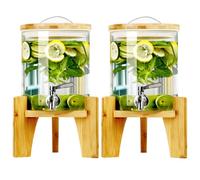 2L,Dispenser di Bevande in Vetro da 2 Pack per Feste, distributore di Bevande con Supporto in Legno di bambù e Rubinetto in Acciaio Inossidabile, distributore di Succo o Limonata