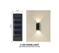 (2LED-WARM-1PCS) Lampada da parete solare per esterni, impermeabile, illuminazione su e giÃ¹