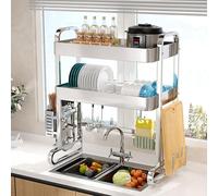 2LeveSaving nizer - Scolapiatti in acciaio inox, design antiscivolo, si adatta alla maggior parte dei piani di lavoro e peccati, 62 cm
