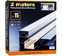 2m×15 Profili in Alluminio per Strisce LED Profilo Angolare Binario Profil per Strisce con Copertura Opaca Profilo striscie LED Cartongesso Profili Alluminio Battiscopa Veletta Soffitto canalina copri
