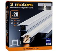2m×20 Profili in Alluminio per Strisce LED Profilo Angolare Binario Profil per Strisce con Copertura Opaca Profilo striscie LED Cartongesso Profili Alluminio Battiscopa Veletta Soffitto canalina copri