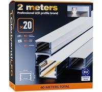 2m×20 Profili in Alluminio per Strisce LED Profilo Angolare Binario Profil per Strisce con Copertura Opaca Profilo striscie LED Cartongesso Profili Alluminio Battiscopa Veletta Soffitto canalina copri