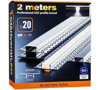 2M×20 Profili LED Cartongesso da 2 Metri in Alluminio per Strisce Profilo per LED copri in Cartongesso Canaline barre alluminio Strisce Profilo Allumini canalina profili incasso porta striscia guide