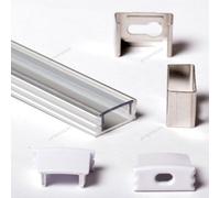 2m 2metri 1708 17x8mm PROFILO ALLUMINIO PER STRISCE STRIP LED BARRA + COPERTURA