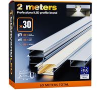 2m×30 Profili in Alluminio per Strisce LED Profilo Angolare Binario Profil per Strisce con Copertura Opaca Profilo striscie LED Cartongesso Profili Alluminio Battiscopa Veletta Soffitto canalina copri