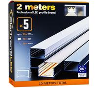 2m×5 Profili in Alluminio per Strisce LED Profilo Angolare Binario Profil per Strisce con Copertura Opaca Profilo striscie LED Cartongesso Profili Alluminio Battiscopa Veletta Soffitto canalina copri