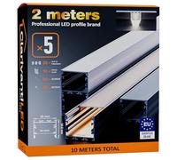 2m×5 Profili in Alluminio per Strisce LED Profilo Angolare Binario Profil per Strisce con Copertura Opaca Profilo striscie LED Cartongesso Profili Alluminio Battiscopa Veletta Soffitto canalina copri