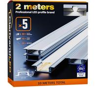 2m×5 Profili in Alluminio per Strisce LED Profilo Angolare Binario Profil per Strisce con Copertura Opaca Profilo striscie LED Cartongesso Profili Alluminio Battiscopa Veletta Soffitto canalina copri