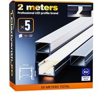 2m×5 Profili in Alluminio per Strisce LED Profilo Angolare Binario Profil per Strisce con Copertura Opaca Profilo striscie LED Cartongesso Profili Alluminio Battiscopa Veletta Soffitto canalina copri