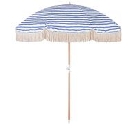 2m/6.5ft Outdoor Beach Umbrella Garden Parasol Umbrella Patio Umbrella with Fringe Sun Shade for Balcony, Pool, Deck, Wooden Pole, 8 Ribs