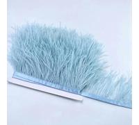 2M 8-10cm Piume di struzzo nere Rifiniture Artigianato Cucito Abbigliamento Festa Fatto a mano Fai da te Nastro di piume Copricapo da sposa Carnevale Decorazione-Azzurro-1 Metri