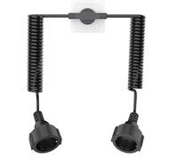 2M Cavo Spirale Prolunga con 2 Prese Schuko, Sezione 3x1mm² per Elevata Capacità di Carico, Doppia Presa Spirale fino a 2M, Contatto di Protezione 16A/250V, per Elettrodomestici ad Alta Potenza, Nero