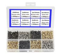 2MM Vite Piccola Testa Piatta Vite Autofilettante Porta Cerniera in Legno Raccordi, Vite per Accessori Elettronici Multifunzione FAI DA TE Mini Vite Set Oro Nero Argento 1600 PZ