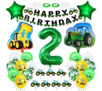 2nd Compleanno Decorazione Anni Ragazzo Trattore Compleanno Decorazione Escavatore Palloncino Decorazione Cake Topper Trecker Happy Birthday Banner Palloncino Numero 2° Decorazione di compleanno per