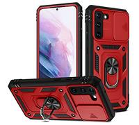 2ndSpring Cover compatibile con Samsung Galaxy S21 FE 5G, protezione della fotocamera in PC duro, anti-caduta, rinforzata, antiurto, antiurto, colore: rosso nero