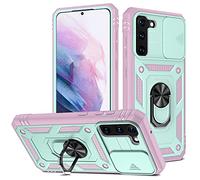 2ndSpring Cover compatibile con Samsung Galaxy S21 FE 5G, protezione della fotocamera in PC duro, anti-caduta, rinforzata, antiurto, antiurto, colore: verde rosa