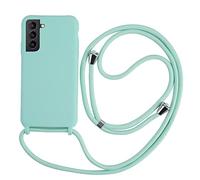 2ndSpring Cover con Collana Compatibile con Samsung Galaxy S21,Case con Laccio per Il Collo Custodia con Cordino,Soft Silicone Menta Verde