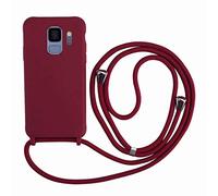 2ndSpring Cover con Collana Compatibile con Samsung Galaxy S9,Case con Laccio per Il Collo Custodia con Cordino,Soft Silicone Rosso