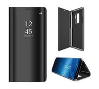 2ndSpring Custodia per Samsung Galaxy S9,Caso Specchio Clear View Standing Traslucido Flip Case con Funzione Stand PU Premium Custodia in Pelle Cover,Nero