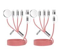 2Pack 4 in 2 Multiplo Rapida Caricatore per A pple Watch, 1.8M/6FT Cavo Ricarica in Nylon con Porta iOS/Micro USB/Tipo C/iWatch, Compatibile per iWatch Ultra/SE/1-11/iPhone/AirPods/Galaxy/Huawei