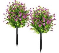 2Pack Artificial Potted Trees with Ground Stakes, Artificial Flowers with Ground Stakes, UV Resistant Camellia Topiary for outdoors Home Garden Yard (Purplish-red)