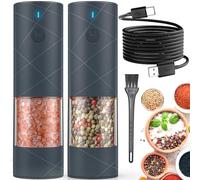 2Pack Electric Salt and Pepper Grinder Set USB Rechargeable with Warm LED Light, Adjustable Coarseness Lidaop Large Capacity Automatic Salt Pepper Mill Grinder for Kitchen, Restaurant, Outdoor (Grey)