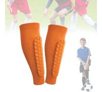 2Pack Shin Defender Shin Guards, Calf Compression Sleeve with Honeycomb Pads,Soccer ShinGuards Shins Pads for Kids Youth Adult (Orange,XS)