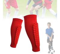 2Pack Shin Defender Shin Guards, Calf Compression Sleeve with Honeycomb Pads,Soccer ShinGuards Shins Pads for Kids Youth Adult (Red,M)