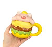 2PC-420ml/14oz ceramica design creativo Amburgo tazza con coperchio simpatico cartone animato bere set-polvere maiale