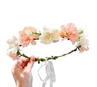 2pc Fascinating Artificial Flower Fairy Crown Bride Wedding With Ribbon Headbands Headpiece Braided Wreath(Color 6)