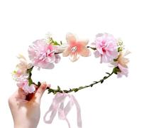 2pc Fascinating Artificial Flower Fairy Crown Bride Wedding With Ribbon Headbands Headpiece Braided Wreath(Color 4)